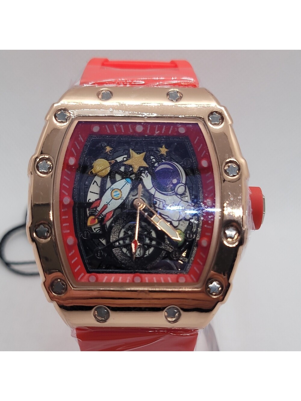 429 Astronaut edition Aj brand gold case red silicone strap analog wristwatch